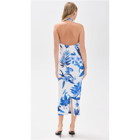 ROCOCO SAND Halter Midi Dress White Blue Resort Cruise Travel Destination Garden - Picture 3 of 7